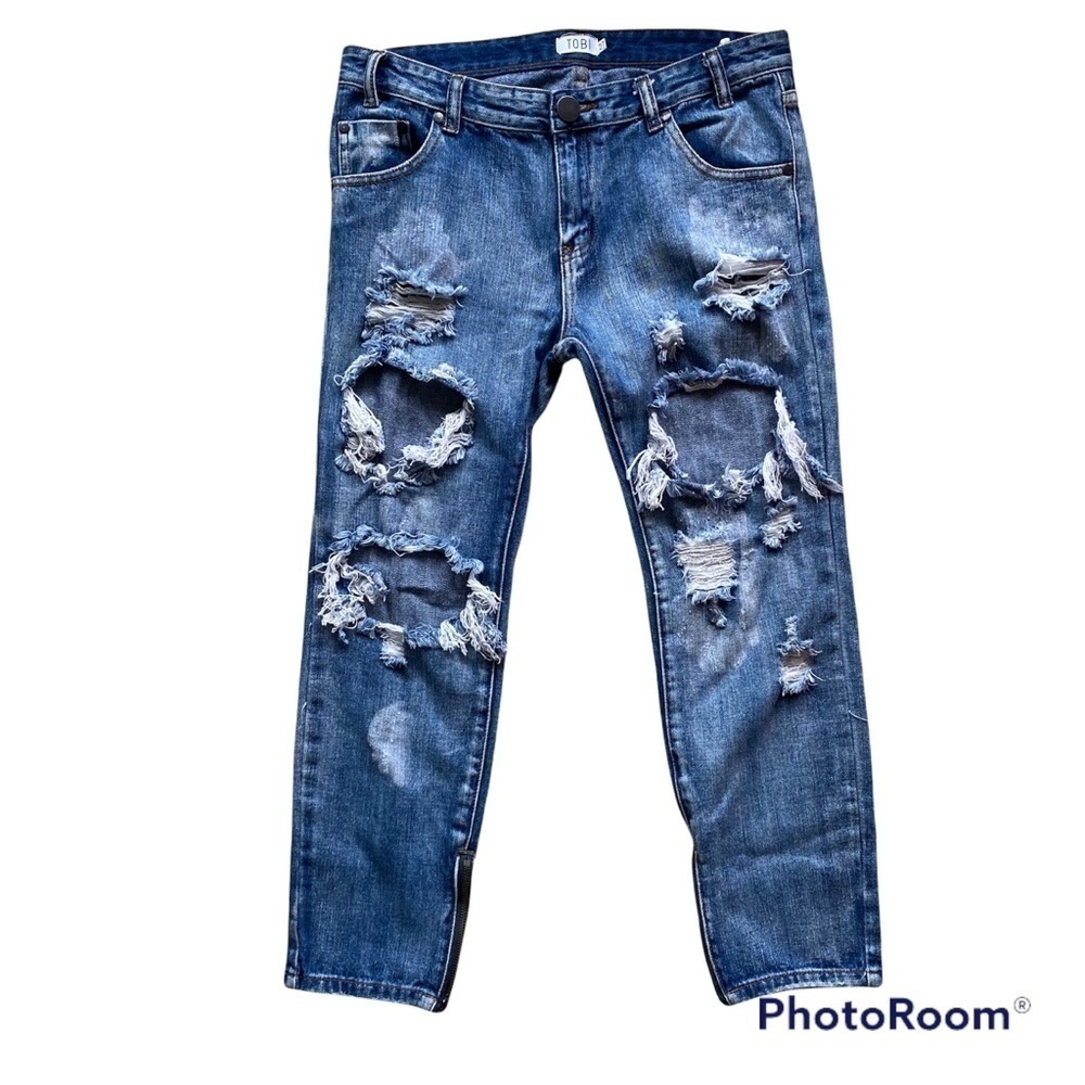 Tobi Distressed Ankle Zipper Jeans, Size 27